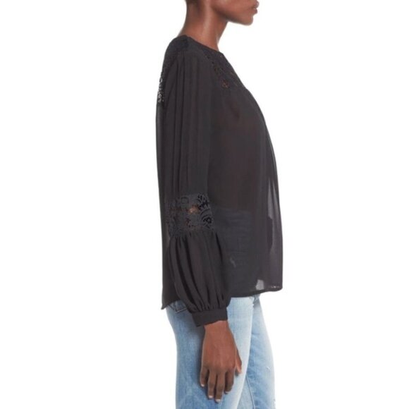 For Love and Lemons Sacramento Blouse Black Sheer Lace Long Sleeves Size Small - Picture 9 of 16